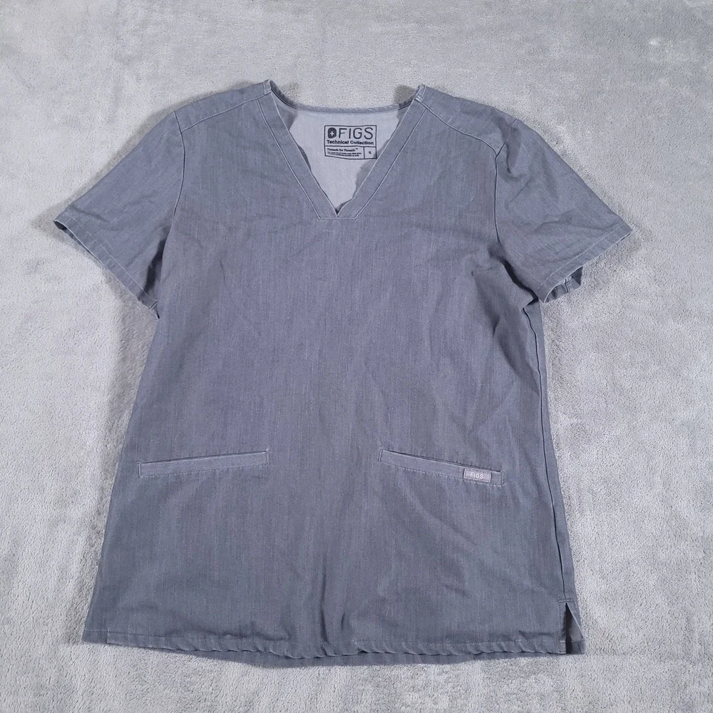 FIGS Casma Scrub Top Womens S‎ Grey Technical Collection V-Neck Short Sleeve